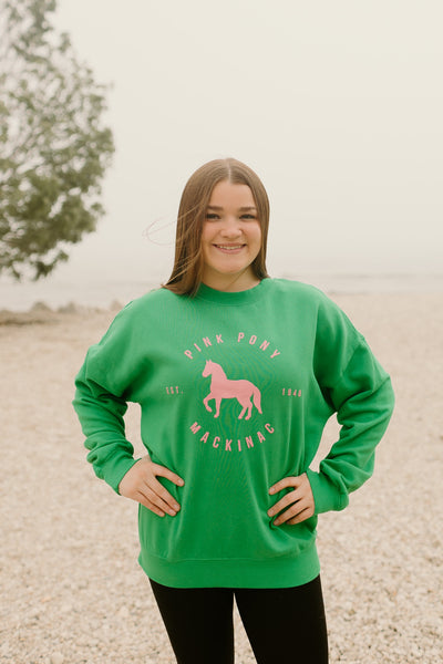 Spirit Banded Crewneck-Kelly Green