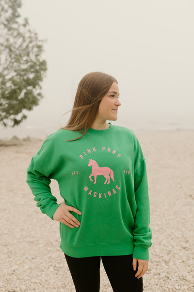 Spirit Banded Crewneck-Kelly Green