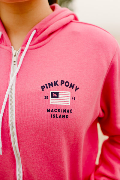Bella Flag Full Zip Hoodie-Charity Pink