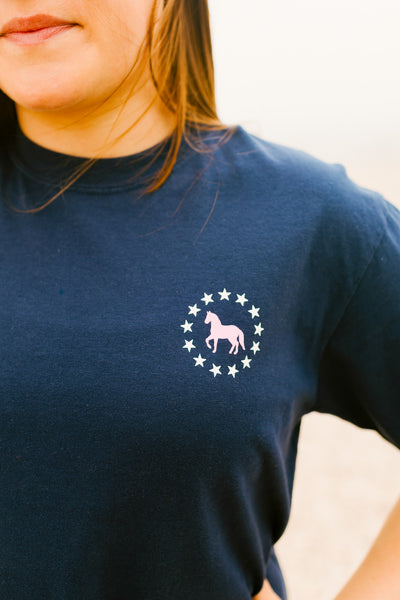 Famous Pink Pony Flag T-Shirt-Navy
