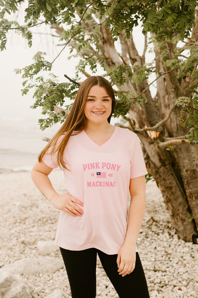Bella V-Neck Flag T-Shirt-Pink