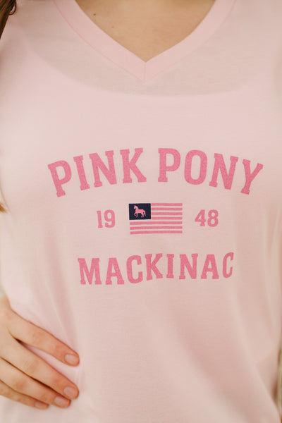 Bella V-Neck Flag T-Shirt-Pink