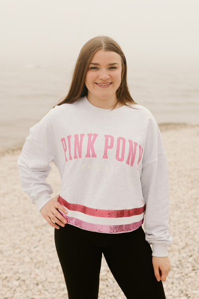 Sequin Cropped Sweatshirt-Grey