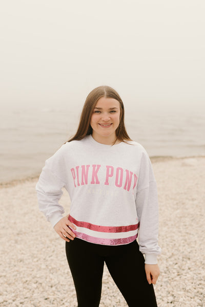 Glitter Pink Pony Sweatshirt - Grey