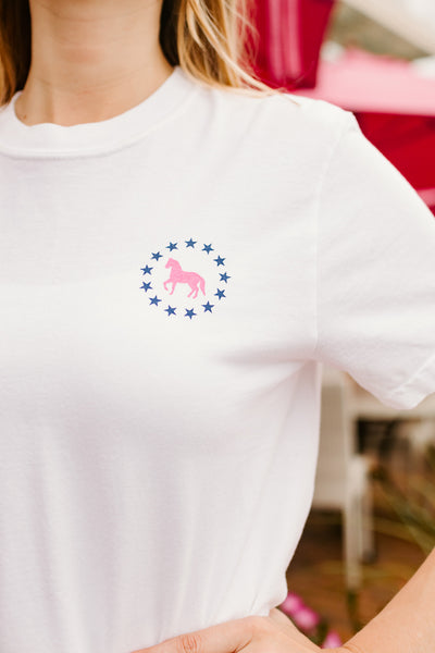 Famous Pink Pony Flag T-Shirt-White