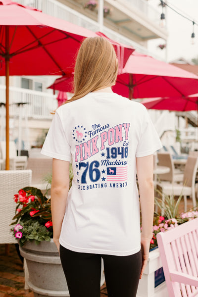 Famous Pink Pony Flag T-Shirt-White