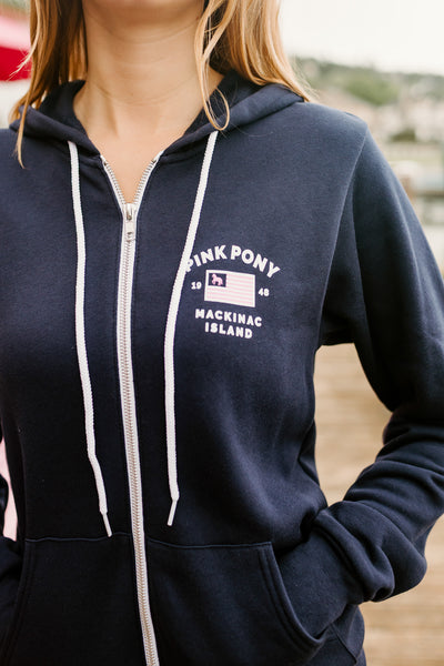 Bella Flag Full Zip Hoodie-Navy