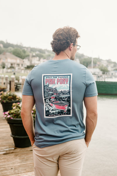 Vintage Poster T-Shirt - Steel Blue