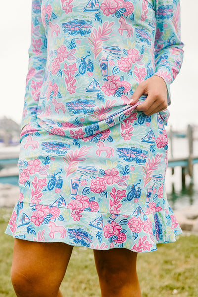 Venice Ruffle Hem Skort - Lake