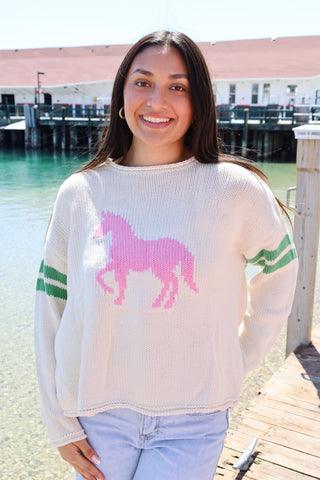 Roll Neck Cotton Pony Cream Sweater