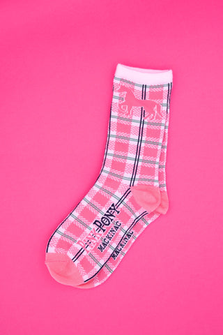 Youth Pink Pony Plaid Socks