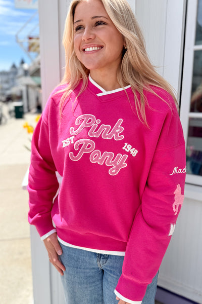 Varsity V-Neck Sweatshirt - Pink