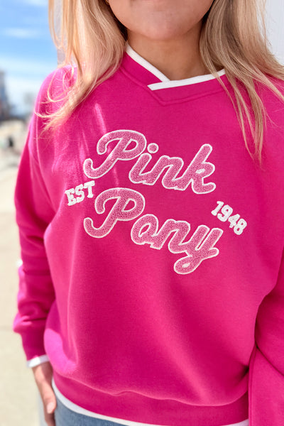 Varsity V-Neck Sweatshirt - Pink