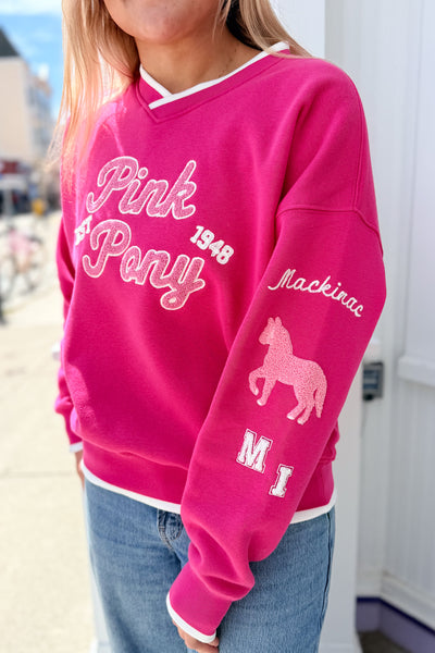 Varsity V-Neck Sweatshirt - Pink