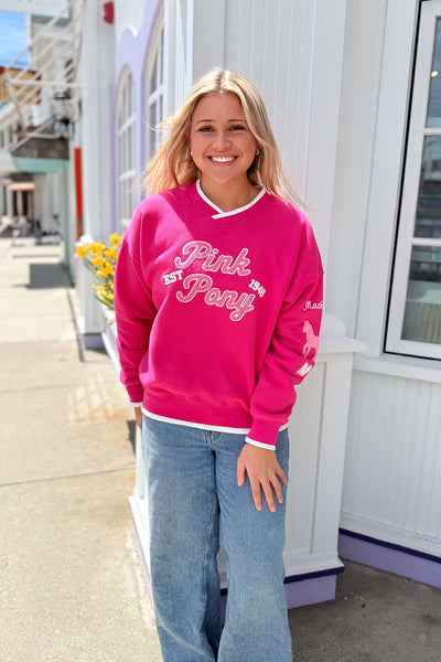 Varsity V-Neck Sweatshirt - Pink