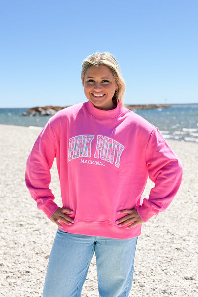 PPM Mock Neck Sweatshirt-Hot Pink