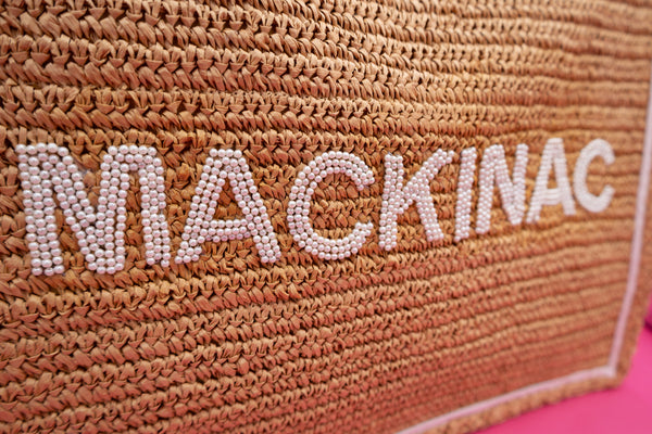 Bamboo Handle Beaded Mackinac Pearl Tote