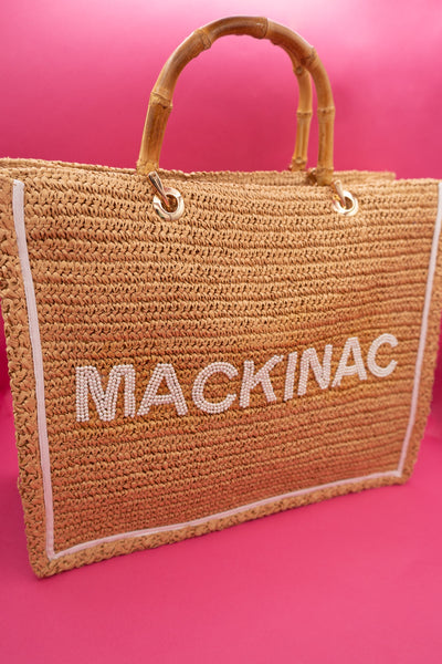 Bamboo Handle Beaded Mackinac Pearl Tote