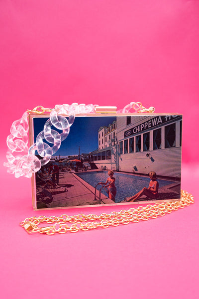 Clear Box Clutch w/Lucite Chain