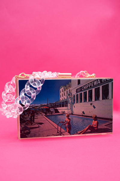 Clear Box Clutch w/Lucite Chain