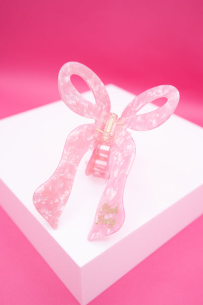 Pink Pony Script Bow Hair Clip
