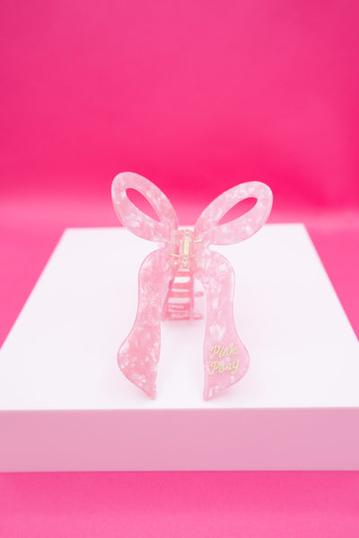 Pink Pony Script Bow Hair Clip