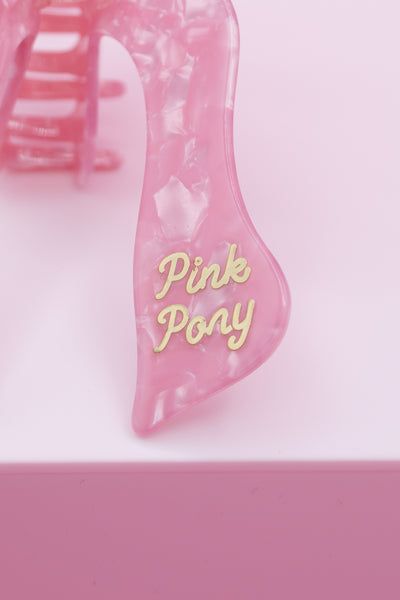 Pink Pony Script Bow Hair Clip