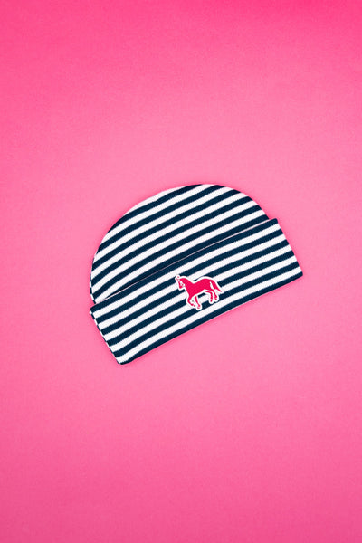 Infant Striped Knit Cap with Pony