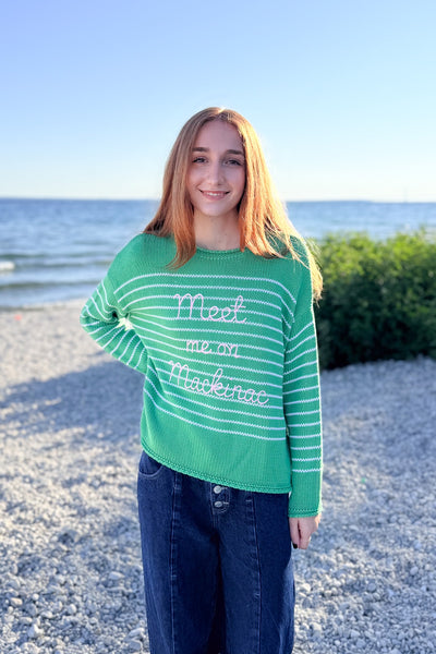Roll Neck Stripe MEET ME Sweater - Green