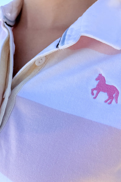 Women's Rugby L/S Polo-Pink Stripe