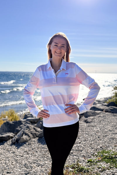 Women's Rugby L/S Polo-Pink Stripe