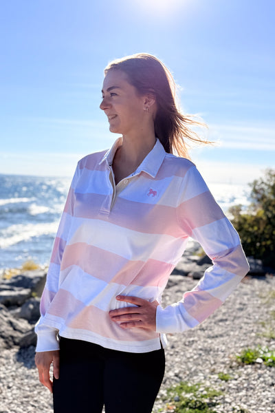 Women's Rugby L/S Polo-Pink Stripe