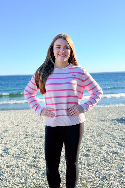 Roll Neck Sweater-Pink Drink Stripe