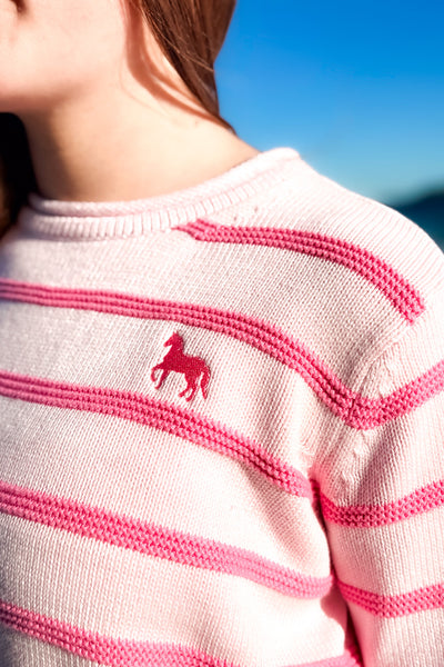 Roll Neck Sweater-Pink Drink Stripe