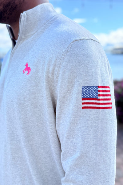 Mens Americana 1/4 Zip - Lt Heather Grey