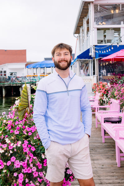 Stripe Sankaty Qtr Zip-Club Blue