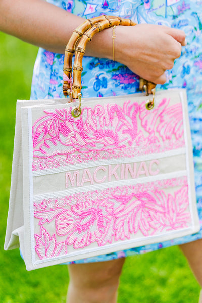 Bamboo Handle Beaded Mackinac Tote