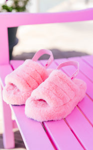 Pink Fur Slipper with Strap